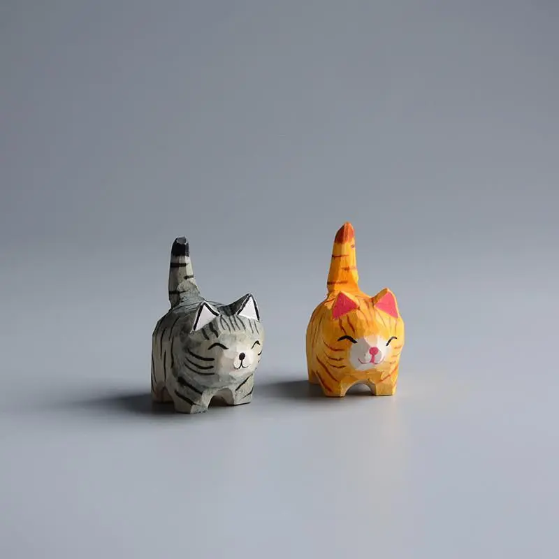 Handmade Wooden Cat Figurine - Creative Wood Carving Decor, Compact Simple 1-Piece Home Decor for Room Decoration
