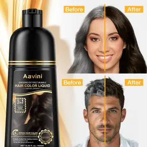 Ginseng Extract Bubble Hair Color Liquid 400ml - 3-in-1 Shampoo + Dye + Treatment, One-Step Coloring, Covers Gray Hair, Plant-Based Formula, Non-Damaging, with Lavender Oil & Herbal Extracts