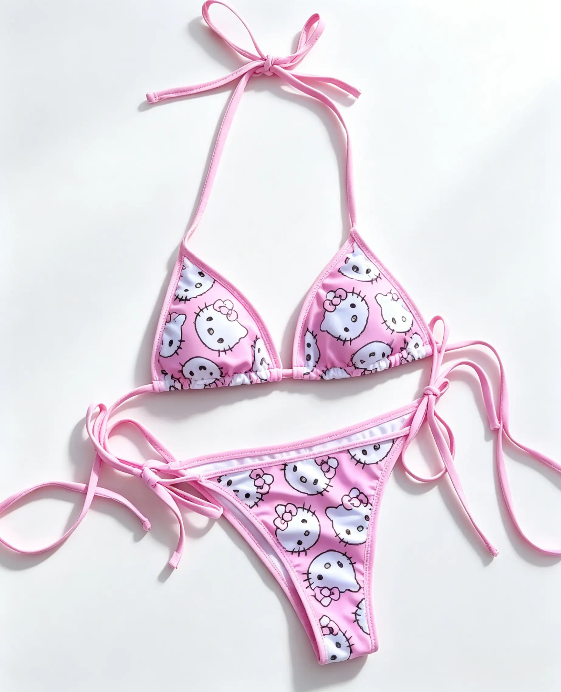 Sanrio Hello Kitty Pink 2-Piece Bikini Set, Kawaii Cartoon Stretch Swimwear for Girls & Women, Cartoon Characters, Kawaii Design, Flexible, Salmon Pink