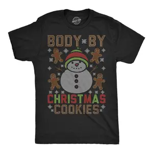 Mens Funny T Shirts Body By Christmas Cookies Sarcastic Graphic Novelty Tee For Men Mens Funny T Shirts Cool Vintage Fashion T-Shirt Gift Classic Menswear Christmas Apparel for Men Funny Food Short Sleeve Black -