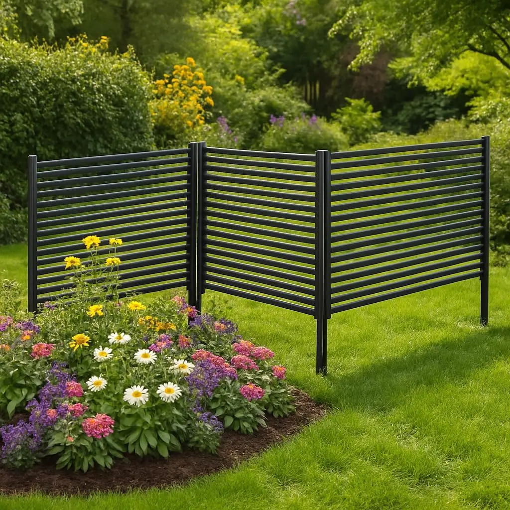 48x71in Classic No-Dig Rustproof Steel Patio Fence Panels, Connectable Ground-Mounted Decorative Fences with Hammer-Driven Spikes, Weather-Resistant for AC/Pump Cover, Yard Border Easy Installation
