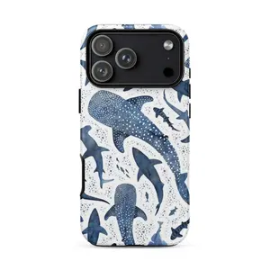 Watercolor Whale Shark Phone Case, Aesthetic Blue Marine Life Pattern, Ocean Lover Gift, Protective Shark Cover, Sea Animal iPhone Accessory