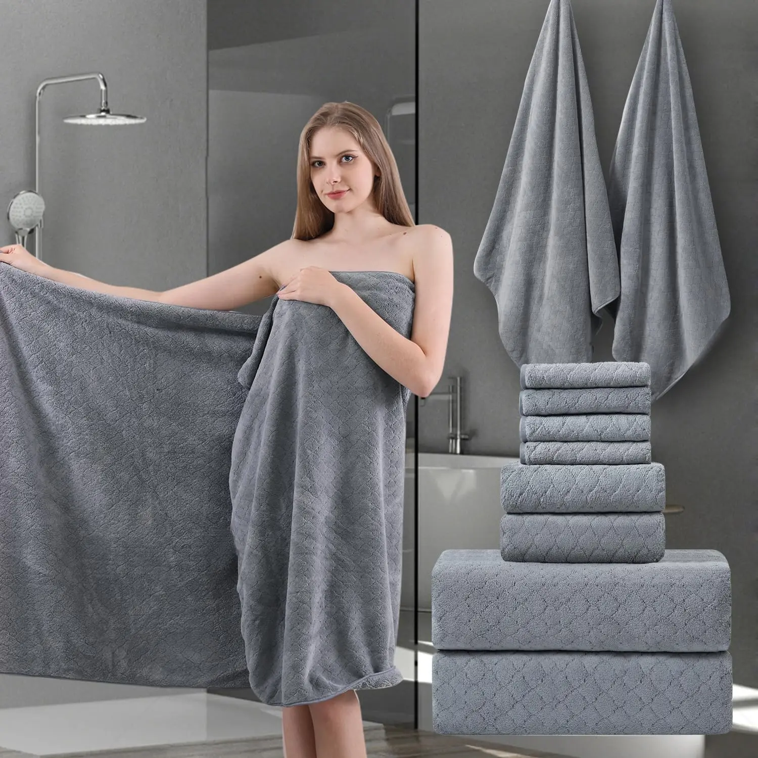 8 Piece Bathroom Towel Set - Includes 2 Extra Bath Towels, 2 Hand Towels, And 4 Washcloths That Are Soft, Highly Absorbent, And Quick Drying, Perfect for Bathrooms, Beach Chairs, Hotels, And Spas