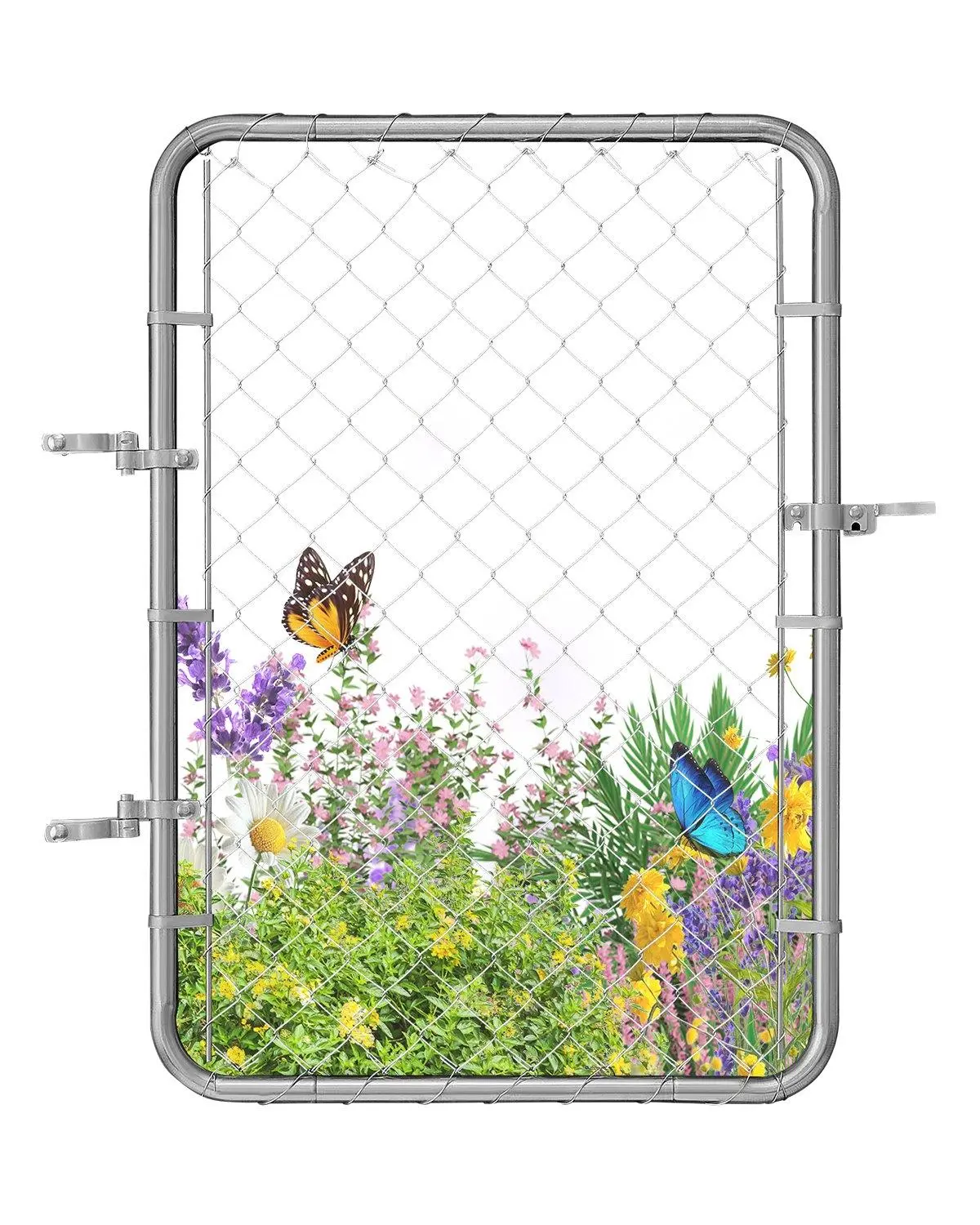 Adjustable Chain Link Fence Gate, 32 x 46 in Galvanized Steel Garden Gate, Fit 2-4ft Width x 4ft Height Fence Opening, Rust Resistant Heavy-Duty Outdoor Fencing Gate for Yard, Garden & Farm (Posts Not Included)