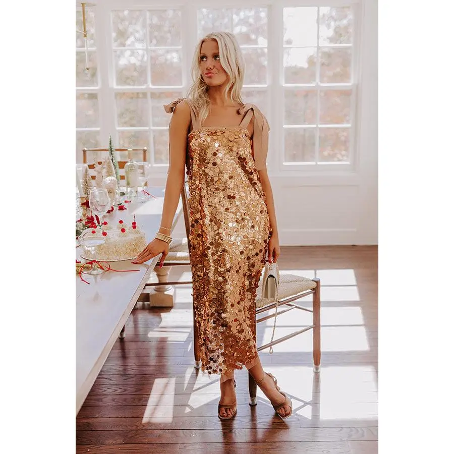 Full Of Glam Sequin Midi in Copper