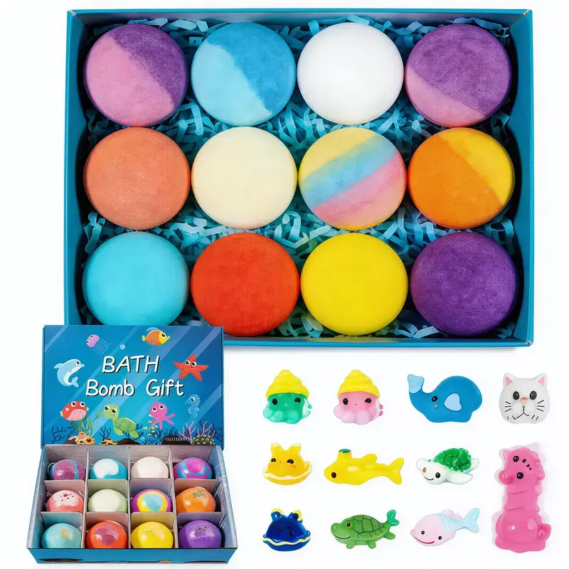 Bath Bombs with Surprise Inside, 12 Pack Fizzy Bubble Bath Gift Set, Dinosaur Egg & Ocean Theme Bath Fizzies, Natural Sea Salt Color Changing Spa Easter Bath Balls (Sea Animal 12PC)