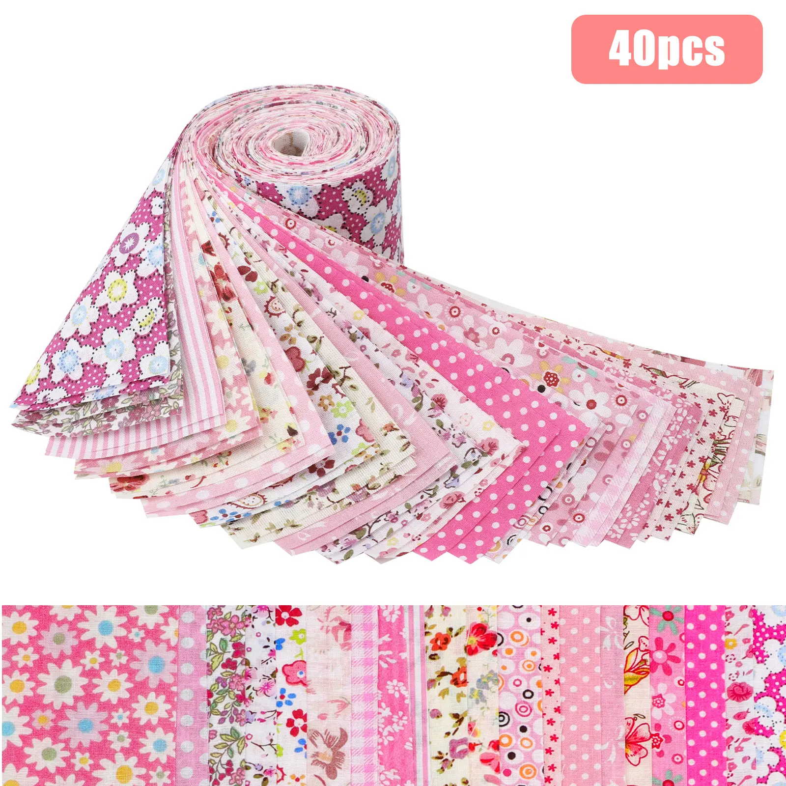40Pcs DIY Floral Fabric Bundle - 2.5 x 19.8" vintage Cotton Strips,Precut Craft Fabric Bundle,DIY Crafting Quilting Material,for Patchwork Sewing,Quilting Sewing Supplies tool