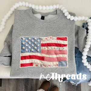 Vintage American Flag Sweatshirt, Patchwork USA Shirt, Patriotic Graphic Sweatshirt, Fourth of July Shirt, NC Threads Boutique Apparel, Printed Shirt