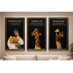 Set of 3 Christian Wall Art Prints, Psalm 23:6 Luke 1:45 Exodus 14:14, Black Faith Art