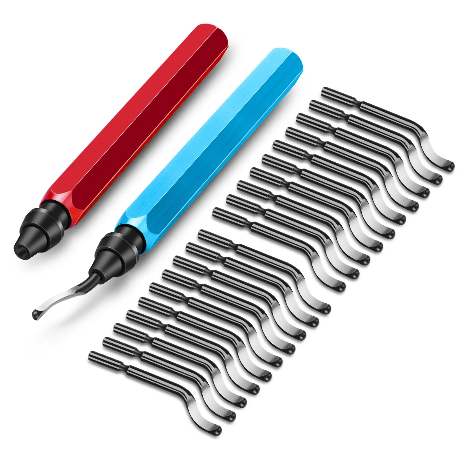 2Pcs Deburring Tool with 20pcs HSS Blades - Handheld Burr Removal Reamer Tool,Chamfering Trimming Tool for Resin,PVC Pipes,Plastic,3D Printing