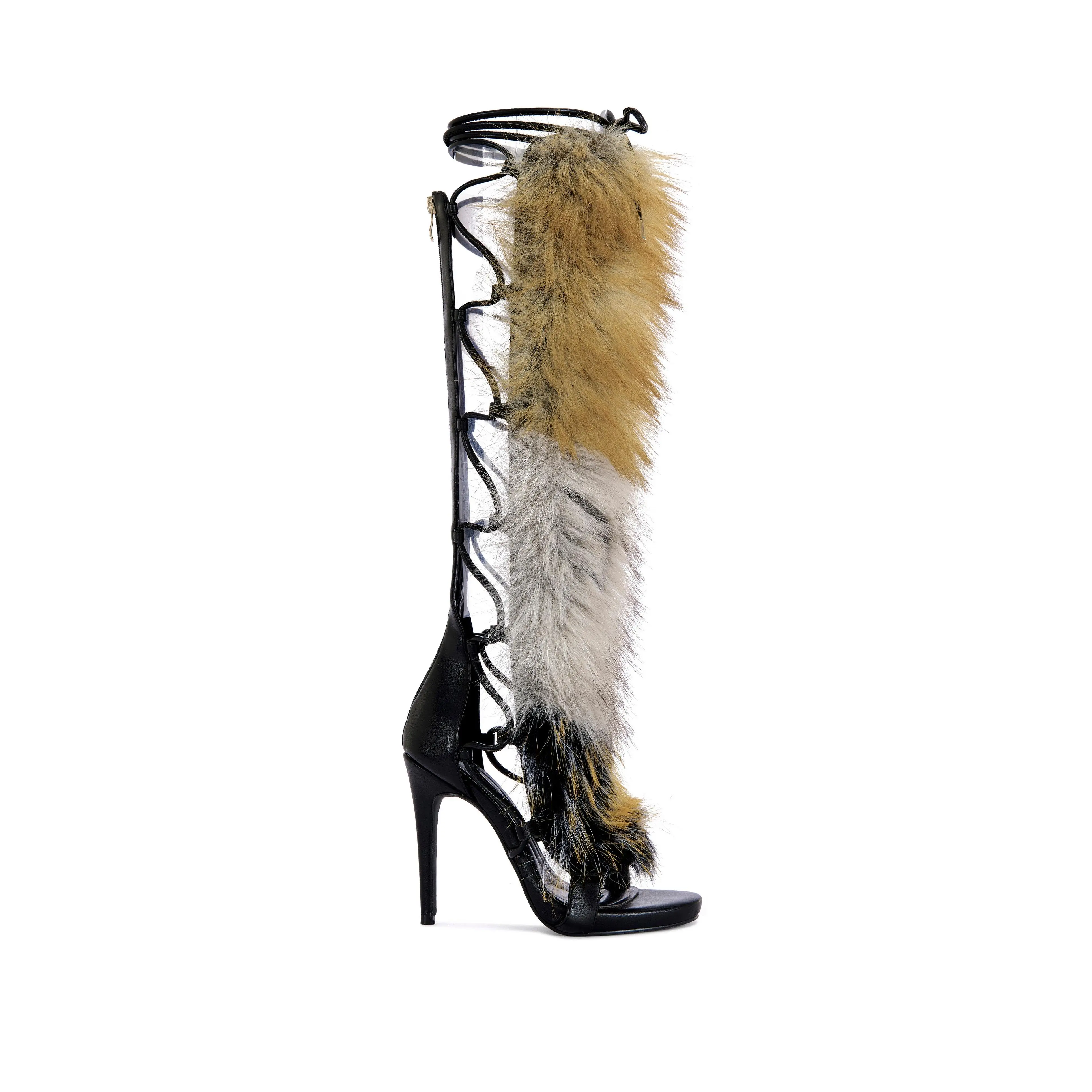 STAMOS-BROWN FAUX FUR GLADIATOR SANDAL BOOT