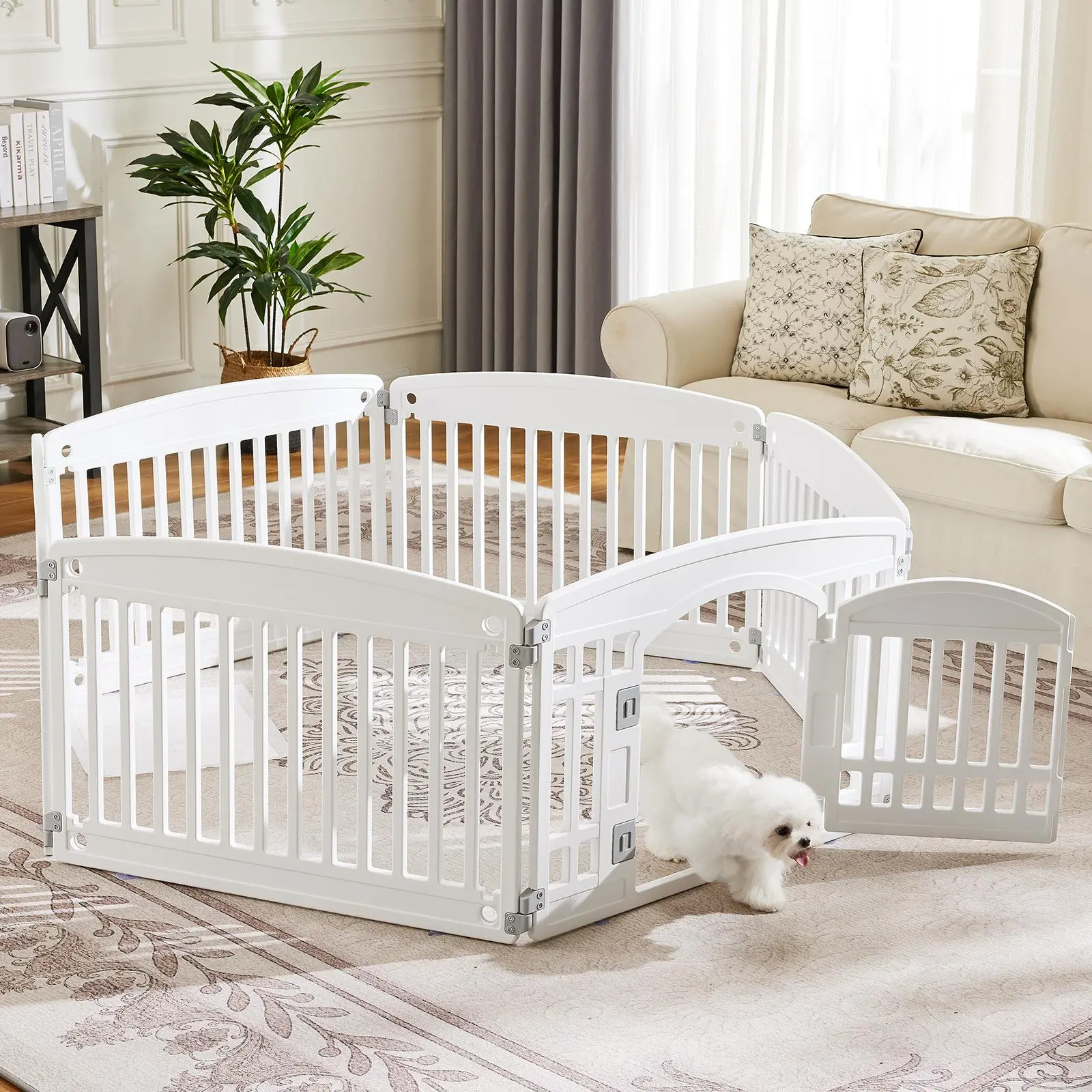 Portable Adjustable Plastic Small Puppy Enclosure - Safe, Secure, Flexible-Shape, Folds Flat for Travel, Ideal for Outdoor Home, Park Use, Universal Outdoor Furniture Accessory
