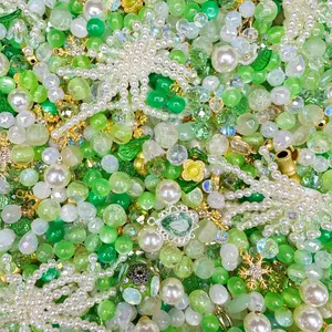 Green&Gold MIxed 8mm Crystal/Glaze/Alloy/Resin Mix Beads For Bracelet Necklace Key/Bag Charm Craft Projects and Jewelry Making