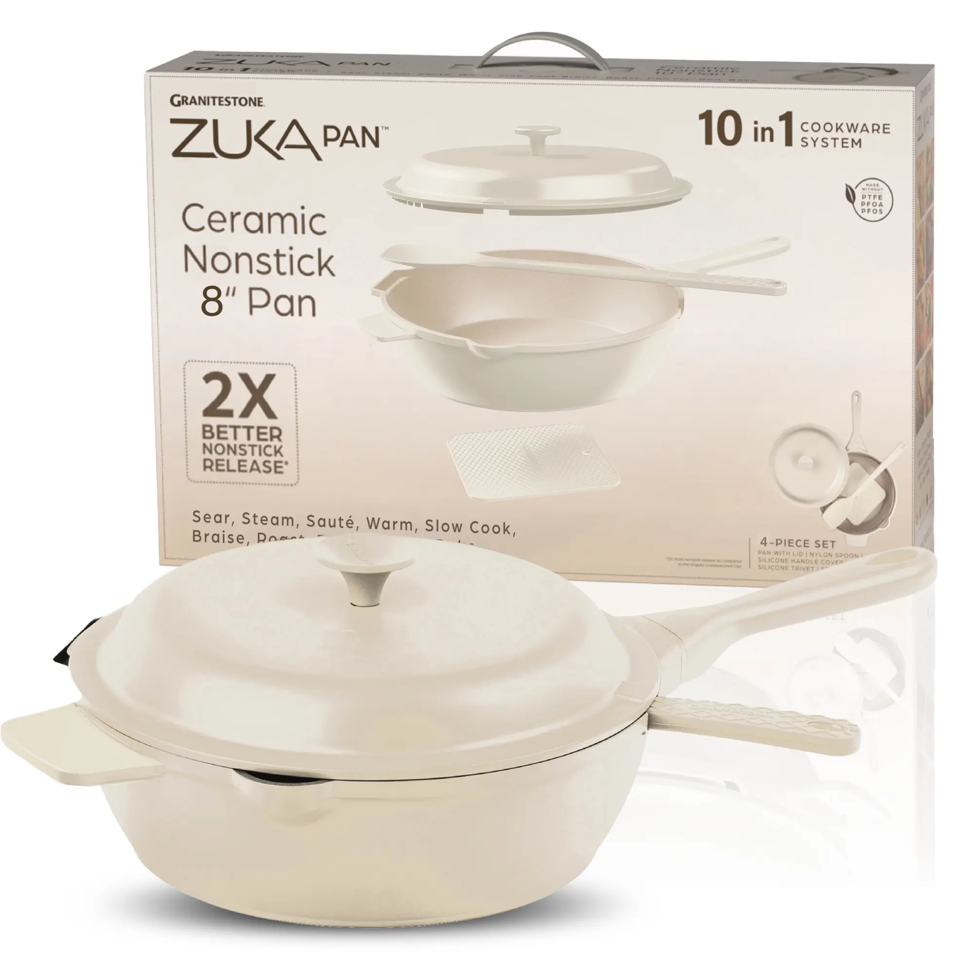 8" Zuka Pan – 4-Piece Multi-Functional Everyday Pan Set with Lid, & Nylon Spoon