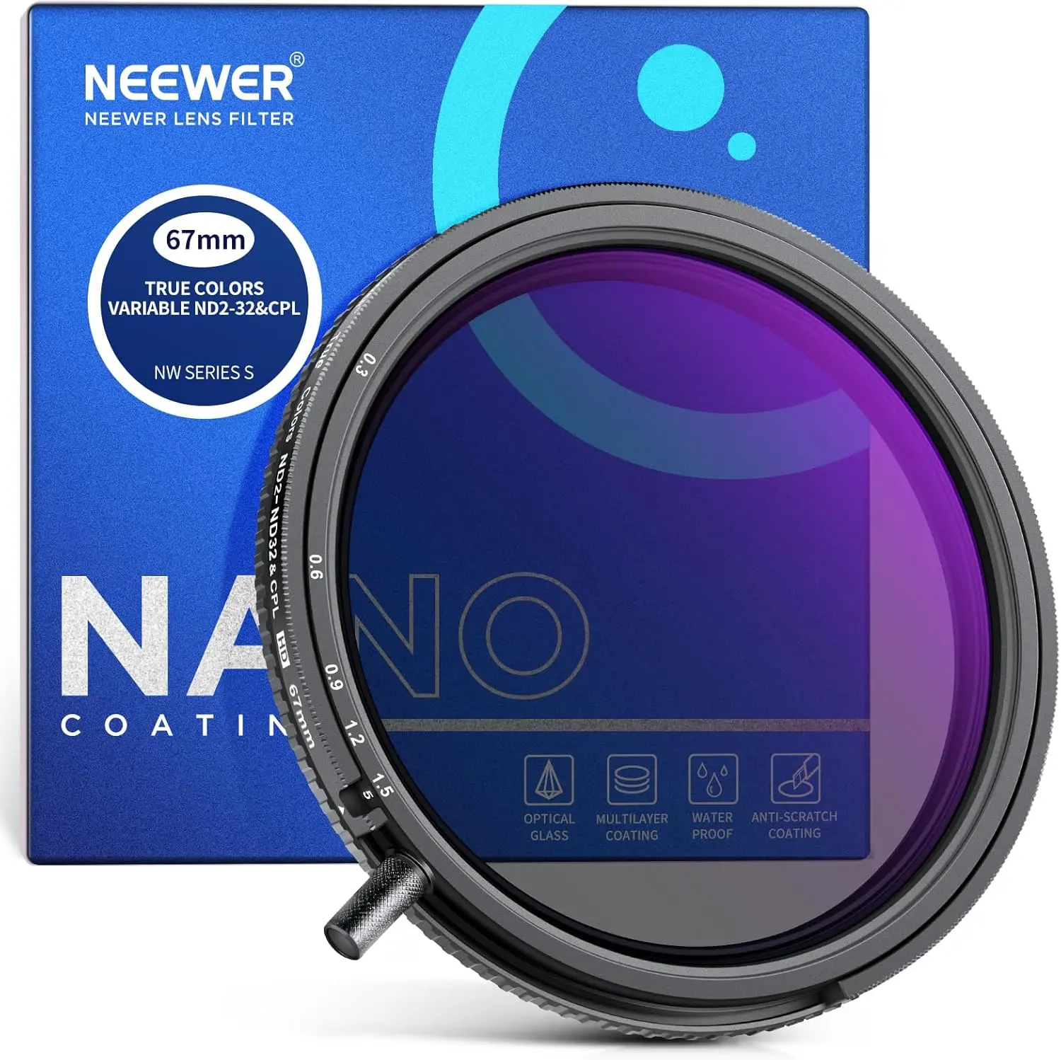 NEEWER 67mm 2-in-1 True Color Variable ND2-ND32 & CPL Filter, Adjustable Neutral Density & Circular Polarizer Lens Filter for Photography & Video