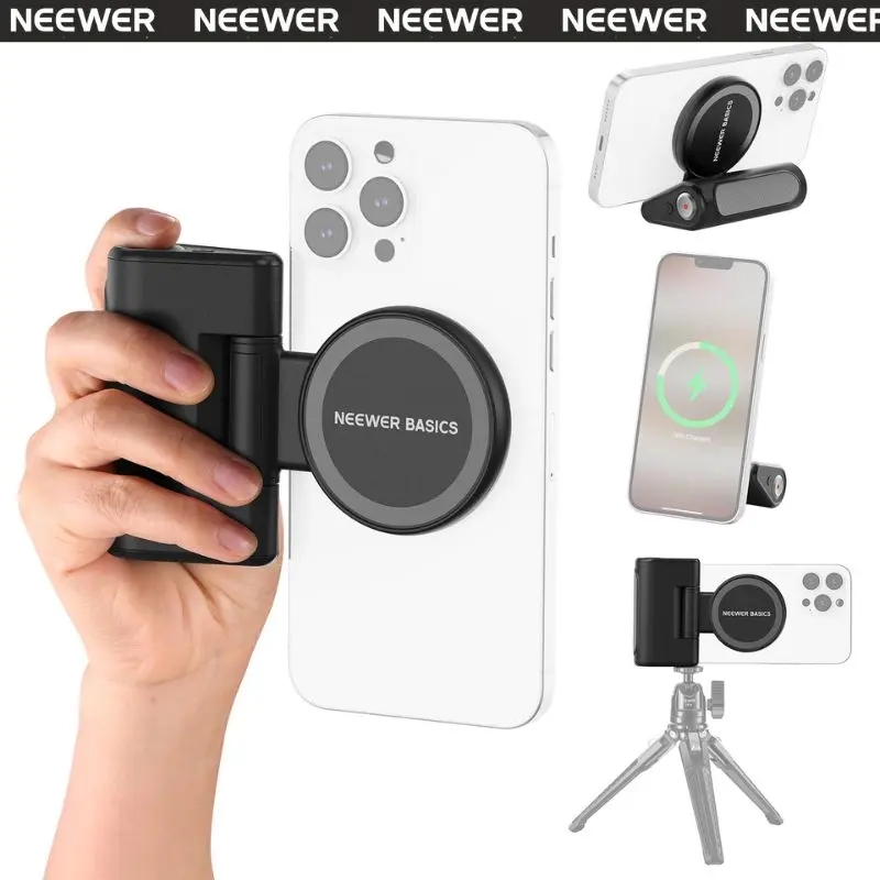 NEEWER WS-25001 Magnetic Camera Phone Grip Handle with Shutter Remote, 18W Magnetic Charging, 5000mAh Rechargeable, Adjustable Portable for MagSafe iPhone Only, Mobile Smartphone Vlog Selfie Tripod Video Recording, Cellphone