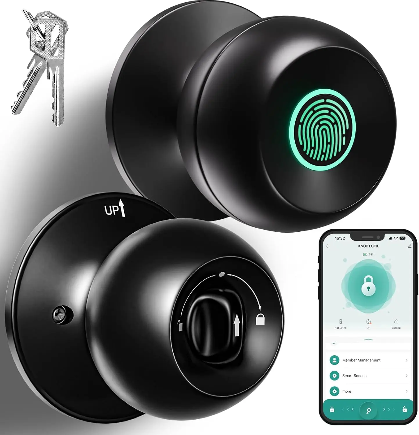 [Deals for You Days]Fingerprint Door Lock, Smart Fingerprint Door Knob, Biometric Door knobs with App Control, Auto Lock Door Lock with Code, Keyless Door Knob with Locks for Bedroom, Home,Office FathersDayGift