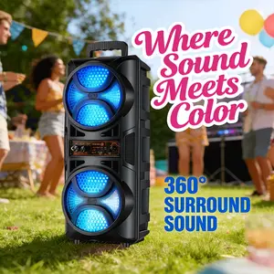 Portable Outdoor Wireless Bluetooth Speaker Dual Subwoofer Wireless Speaker Type-C Cable Charging Supports USB, FM, TF Card, AUX, MIC Knob + Button Controls Ideal for Camping, Barbecues, Parties, Karaoke, Family Gatherings Stage Lighting Effects