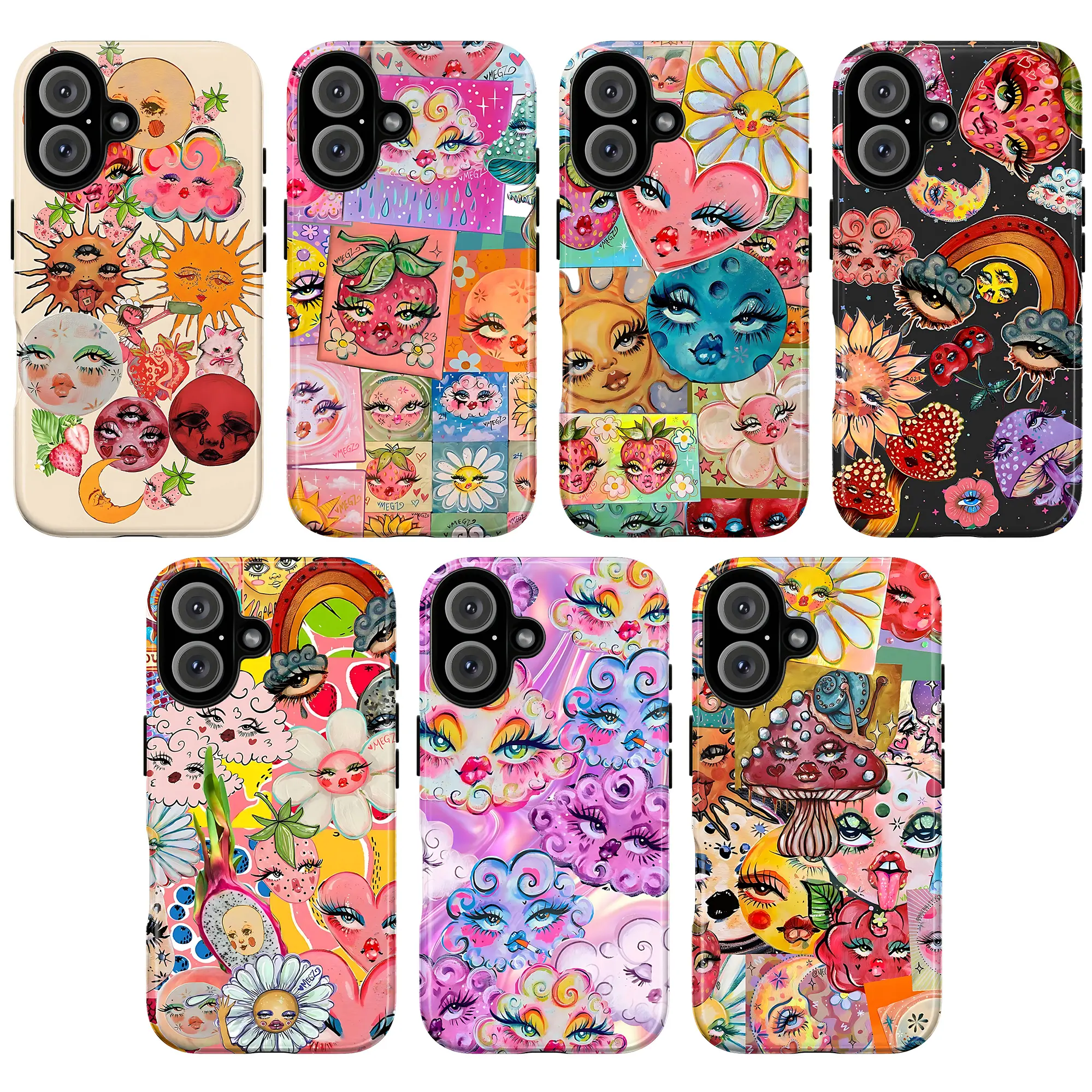 Psychedelic Smartphone Case - Trippy Boho Whimsigoth Celestial Sun Moon Collage Retro Pop Art Groovy Surreal Cover for iPhone 17,16,15,14,13,12,11 Pro Max, Handheld Cellphone Protection for Devices, Casing