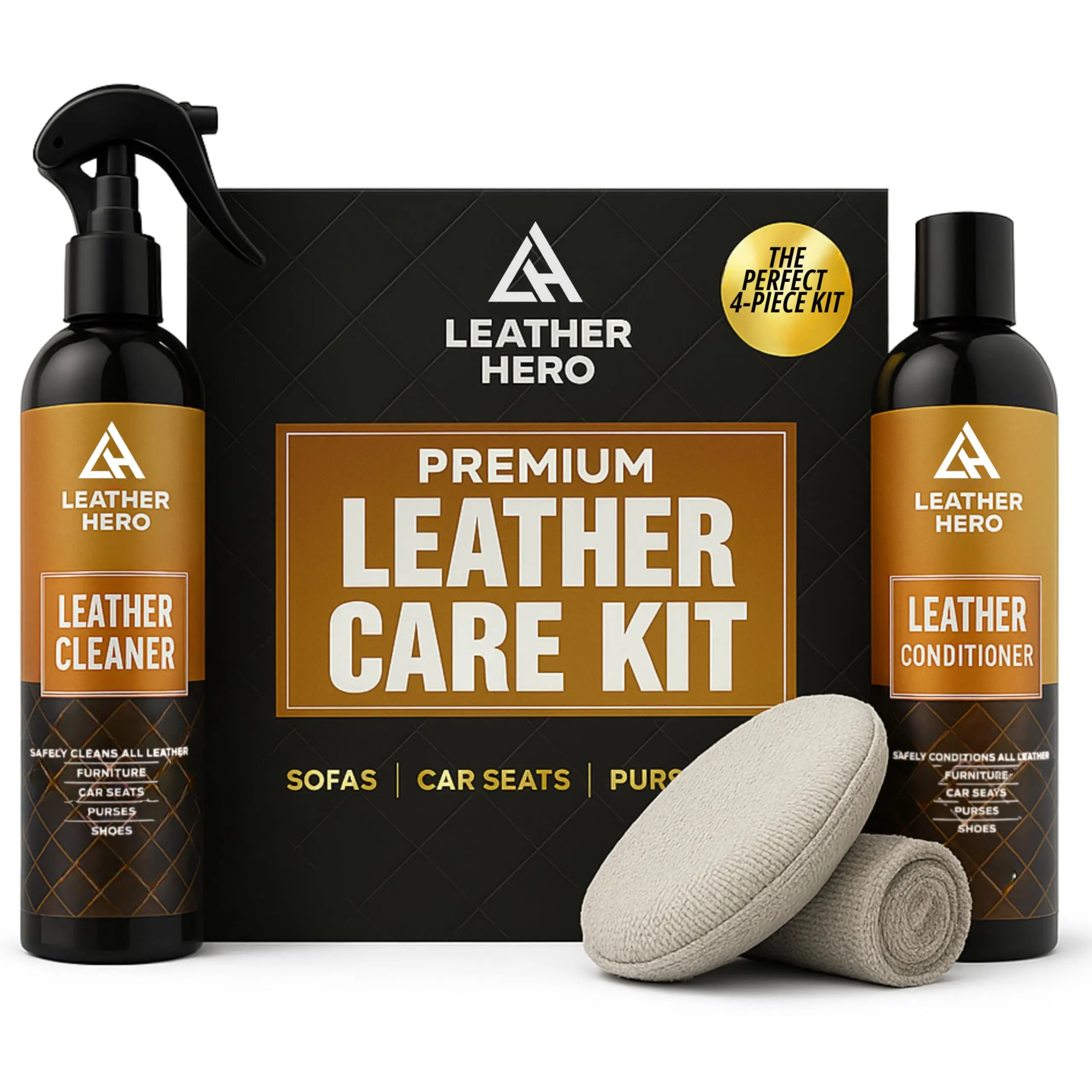 Leather Cleaner and Conditioner Multi-Use Kit - 4-Piece Set with Furniture Cleaner for Car Interiors, Couches, Sofas