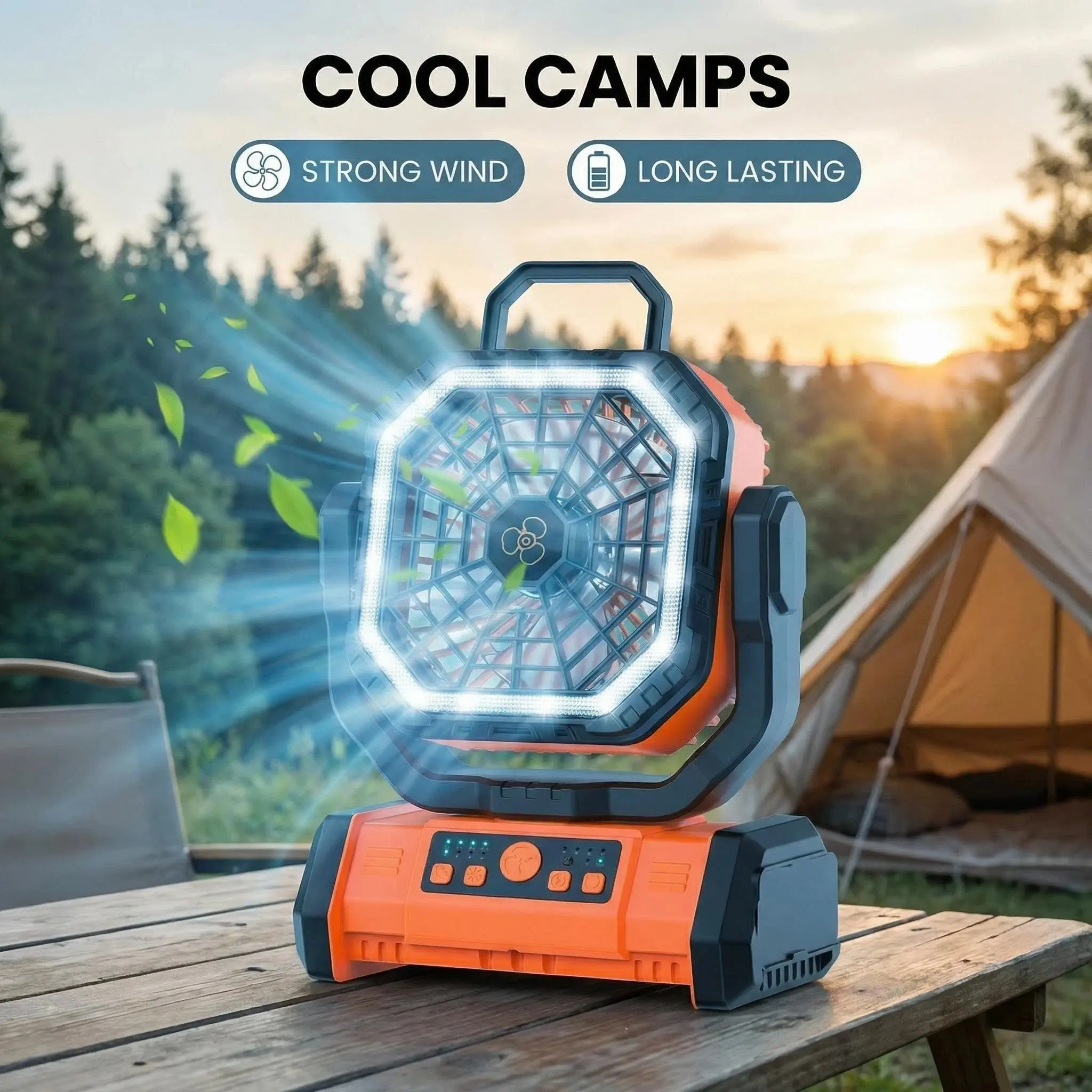 30000mAh Rechargeable Battery Standing Portable Camping Fan - Cordless, LED Light, 360° Swivel Hook, Oscillating, Lightweight for Emergency Use, Outdoor Adventures, Rechargeable Battery Fan, Standing Portable Fan