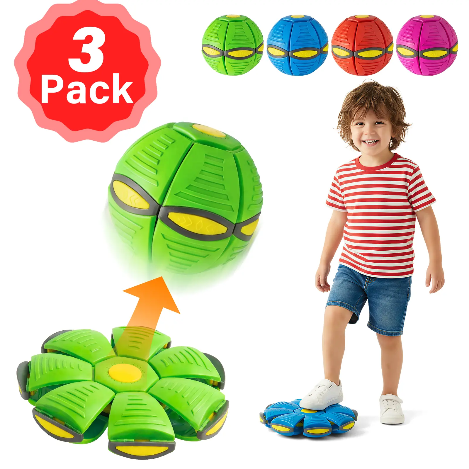 CHERMORY Random 3-Piece Magic Flying Saucer Ball Set - Magic Metaball - Best Outdoor Toy for Kids, Foldable Magic Flying Saucer Ball, Sensory Decompression Toy for Boys and Girls, Interactive Metaball,magic ufo ball,anxiety,relief,sensory fidget