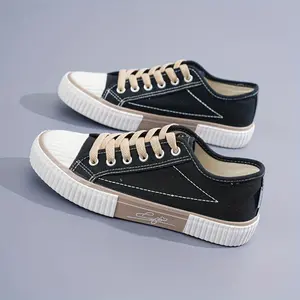 Women's Retro Contrast Trim Canvas Shoes Breathable Casual Sneakers Springfresh
