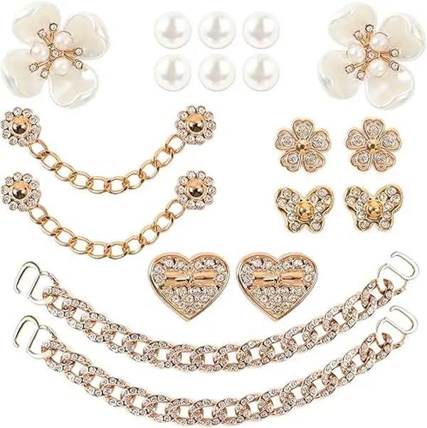 Summervibes Bling Shoe Charms Bling Chain Shoes Charms Accessories for Women Pearl Flower Clog Shoes Decoration Crystal Rhinestone Shoe Charm Cute Decor for Party Birthday Gifts
