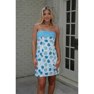 Sanibel Strapless Mini Dress-Blue