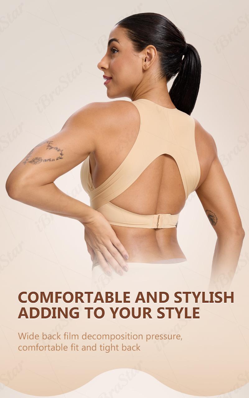 【Postural correction】Skin-Friendly Wireless Sports Bra, Women's Beige Padded Crop Top with Breathable Lining, Essential Sportswear for Yoga & Daily Fitness