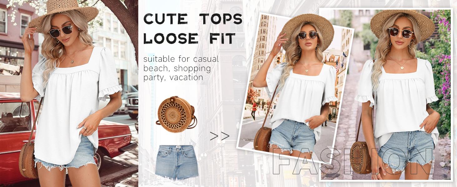 Cottagecore Coquette Blouse | Women's Square Neck Peplum Top with Whimsical Ruffle Sleeves