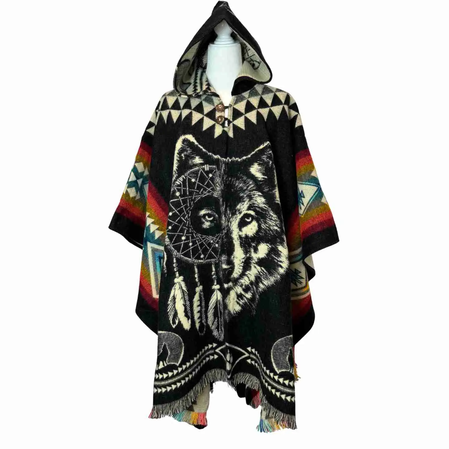 Women's Alpaca Hooded Poncho Cape - Moon, Spirit Wolf Designs, Bohemian Forest Style, Loveable Fit That Suits Most, Love, Fits, Reversible, Soft, Traditional, Piece, Sweatshirts, Tops