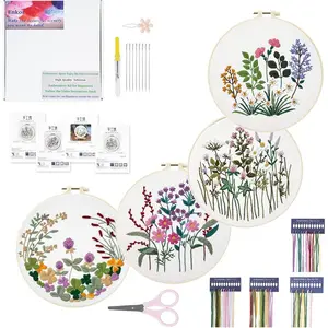 1Set Punch Needle Kit Adults Beginner, Needle Punch Embroidery Kits Include Instructions, Fabric,Hoop,Yarns,Threader-Flowers