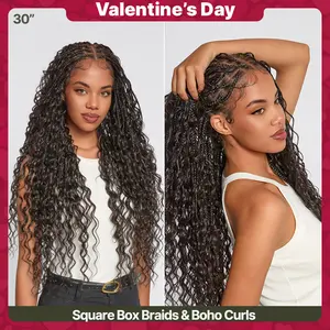 [Special Deal] Frodio Veralux™ Fiber 30" Full Lace Boho Braid Synthetic Box Braided Wigs – Grid-Part Top with Mixed Boho Curls