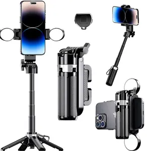 2026 New 4-in-1 Multifunctional Mini Selfie Stick with 360° Rotation Wireless Bluetooth Control  Compact Stylish Magnetic Phone Holder for Selfies Video Recording Vlogging Compatible with Most Phones Maxinum Extend to 20.2 inches with Double LED Light