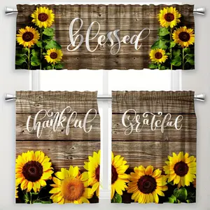 Sunflower Kitchen Curtains And Valances Set 3pcs Yellow Sunflower Kitchen Curtains Spring Summer Window Treatments for Cafe Living Room Decor Foldable Colorful Divider
