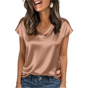 Encolax Women's Work Blouse Cap Short Sleeve V Neck Shirts in Elegant Teal for Business Casual Outfits