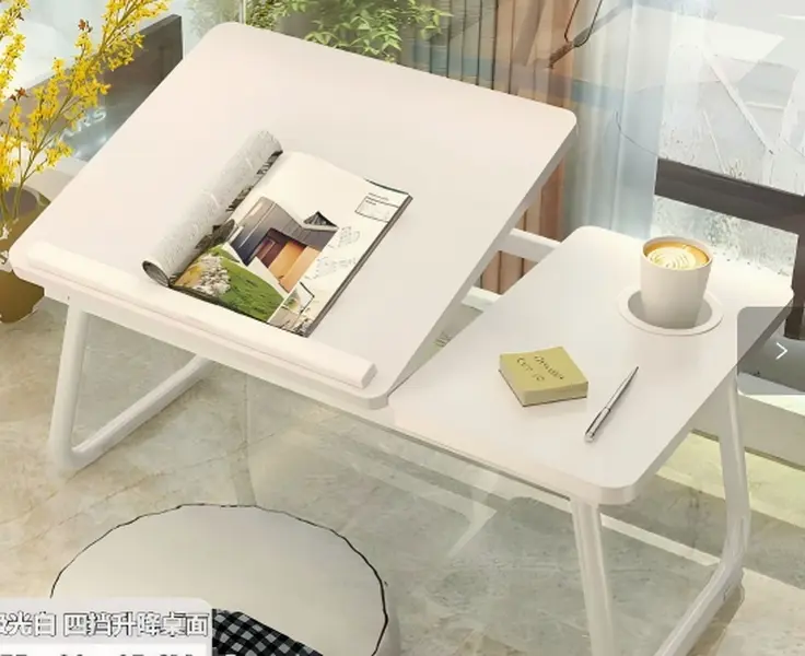 Laptop Bed Desk, 5-Angle Adjustable Bed Laptop Table with Cup Holder | Foldable Laptop Stand for Couch & Sofa, Portable Laptop Tray for Adults Writing Reading Eating, Beige