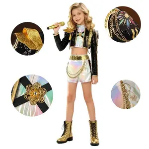 Girl Halloween Role Playing Party Black and Gold Set, Suitable for All Seasons