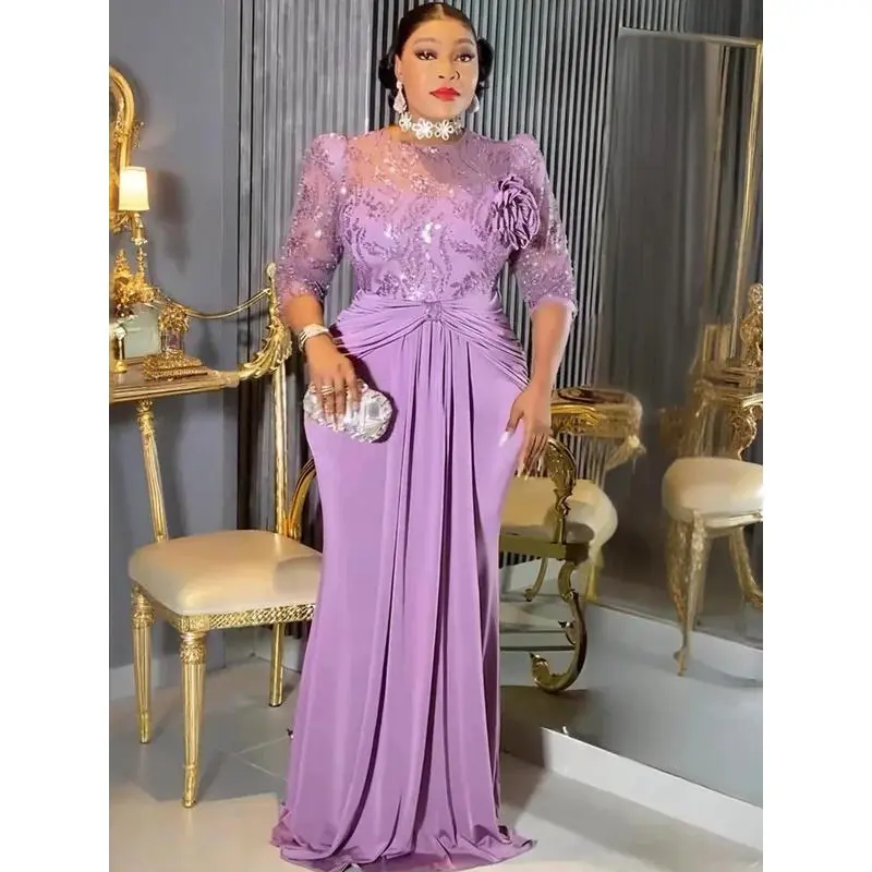 Women's Plus Size African Dashiki Sequin Floor-Length Bodycon Gown - Elegant Dresses for Women, Fitted Silhouette Formal Wedding Dress with Back Zipper for Evening Events, Artwork Embellished Evening Dresses, Artistic Evening Dresses