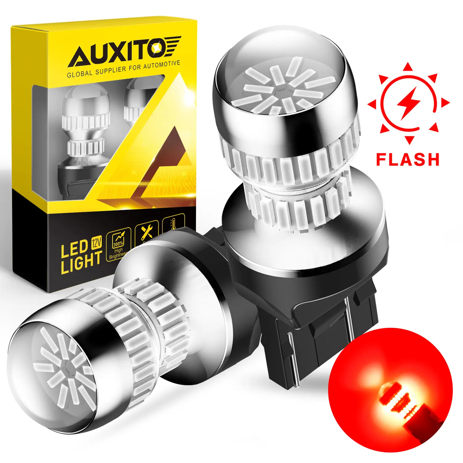 AUXITO Latest  Red LED Strobe Tail Brake Light Bulb, CANBUS Ready 7440/7443 OR 3156/3157 LED Flashing Stop Bulbs ,3800LM 400% Brighter 5.5W Energe Saving ,Plug and Play,for Backup Light Tail Light Brake Light Turn Signal Light Parking Light, Pack of 2