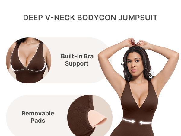 Shapellx Deep V Shapewear with Chest Support Breathable High-Waisted Tummy Control Jumpsuit