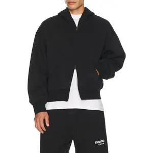 Fear of God ESSENTIALS Classic Fit Fleece Zip Up Hoodie in Jet Black