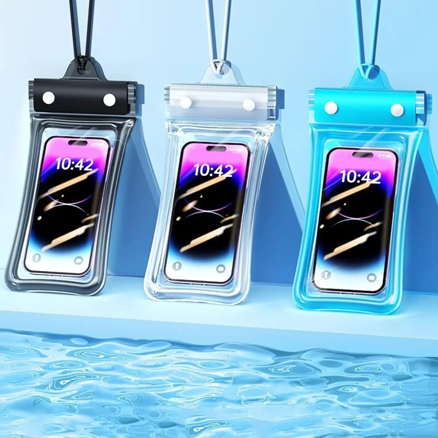 Waterproof Floating Phone Pouch for Swimming Beach Kayaking, IPX8 Waterproof Case with Lanyard and Touch Screen, 2 Pack