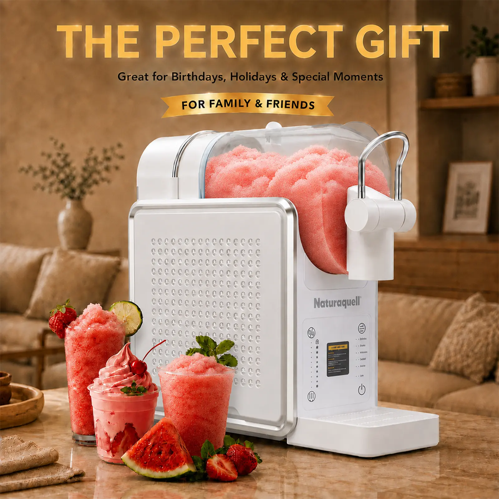 Naturaquell Slushie Machine for Home, 68oz Frozen Drink Maker, Perfect Gift for Family & Friends, 5-in-1 Frozen Drink Modes, No Ice Needed, Self Cleaning Slush Maker for Summer Parties, Smoothies & Frozen Drinks