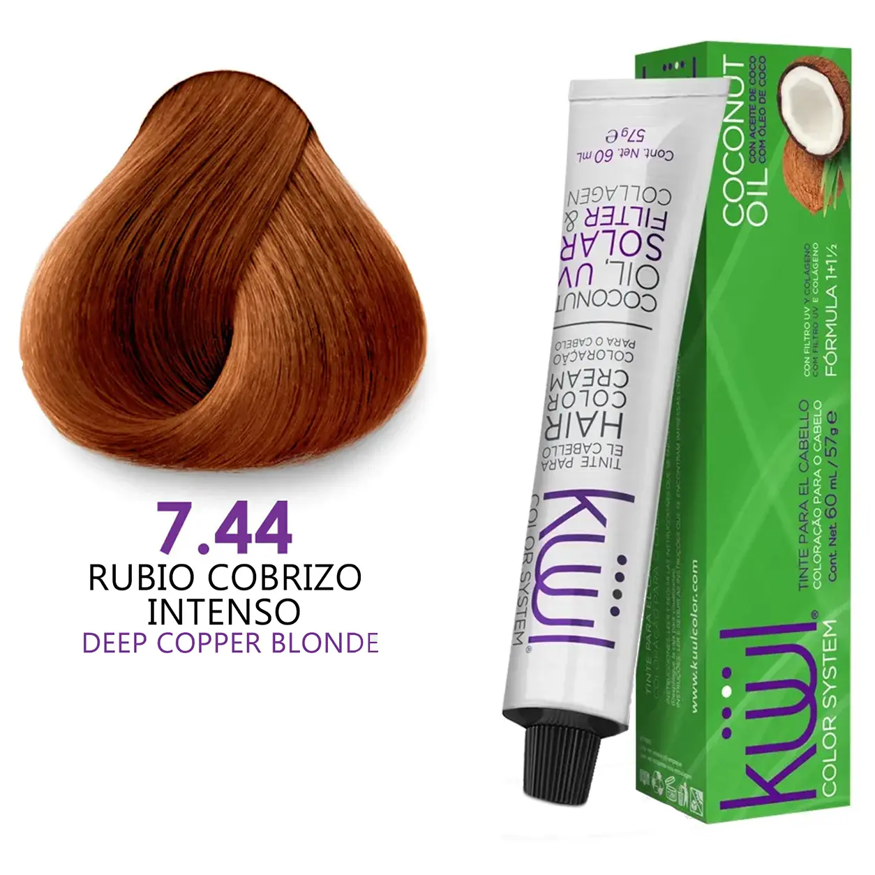 Kuul Color System [ 7.44 ] Rubio Cobrizo Intenso | Deep Copper Blonde | Tinte Para El Cabello | Permanent Hair Dye | 3.04 fl oz / 90 ml