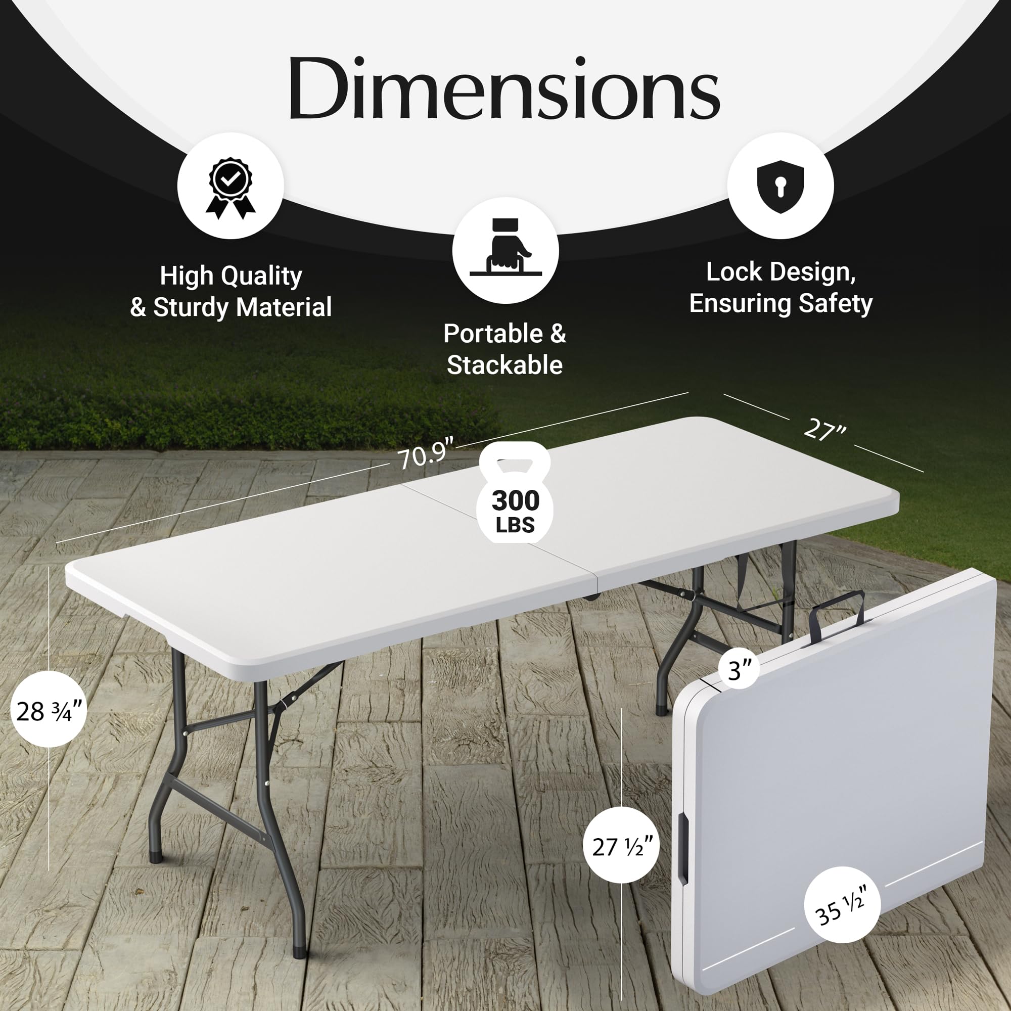 Lumina Folding Table 7ft Heavy Duty Portable Table Indoor Outdoor with Parties, Camping & BBQs, Folds in Half for Easy Storage, No Assembly Required, White Lumina Folding Table 7ft Heavy Duty Portable Table Indoor Outdoor with Parties, Camping & BBQs, Folds in Half for Easy Storage, No Assembly Required, White