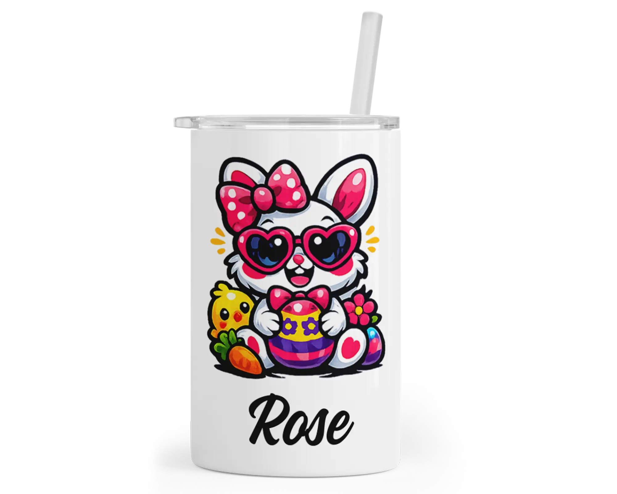 Personalized Easter Bunny Tumbler – 12oz Kids Cup with Name – Includes Reusable Straw
