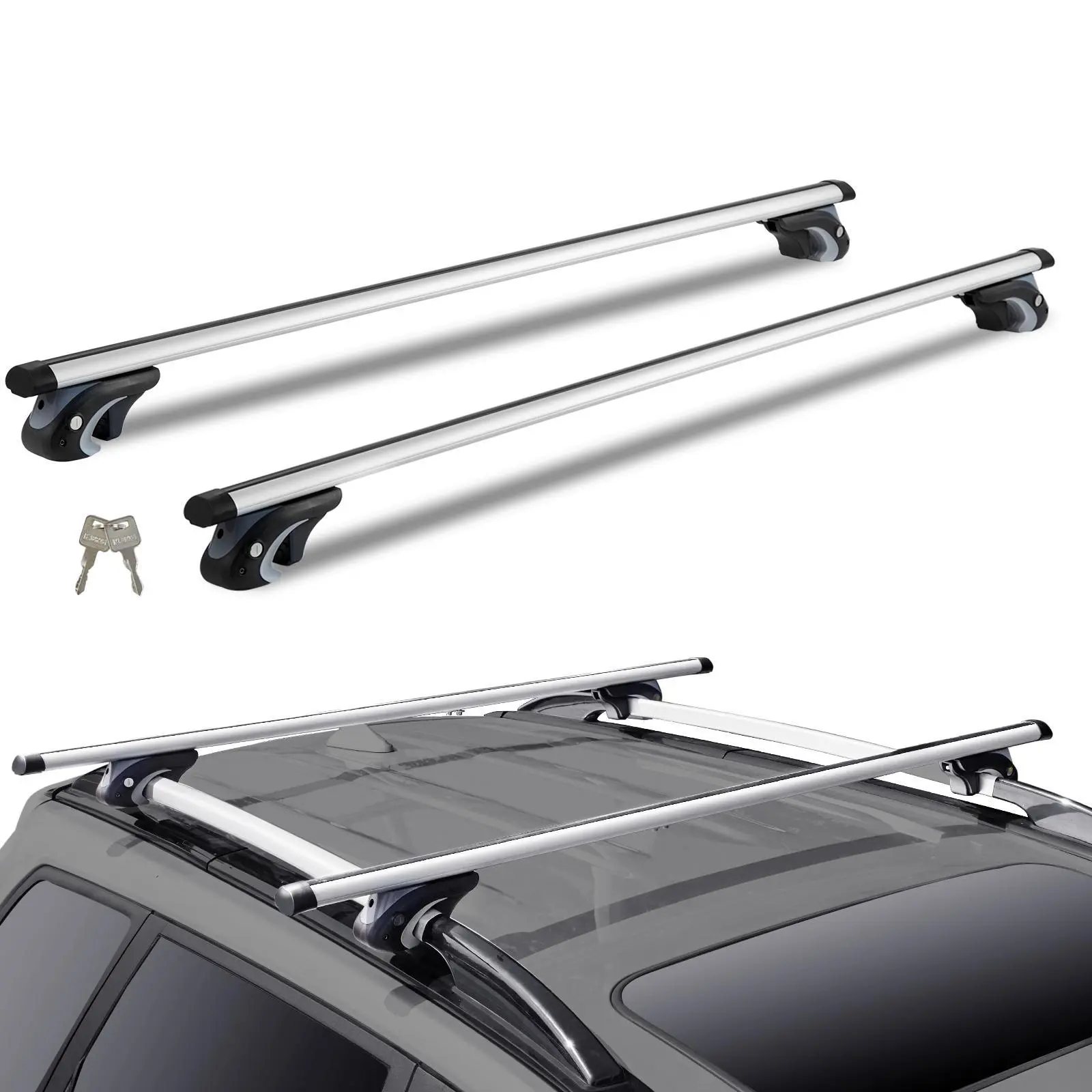 【Summerfinds】VEVOR Universal Roof Rack Cross Bars, Aluminum Roof Rack Crossbars, Fit Existing Raised Side Rail with Gap, Load Capacity, Adjustable Crossbars with Locks, for SUVs, Sedans, and Vans