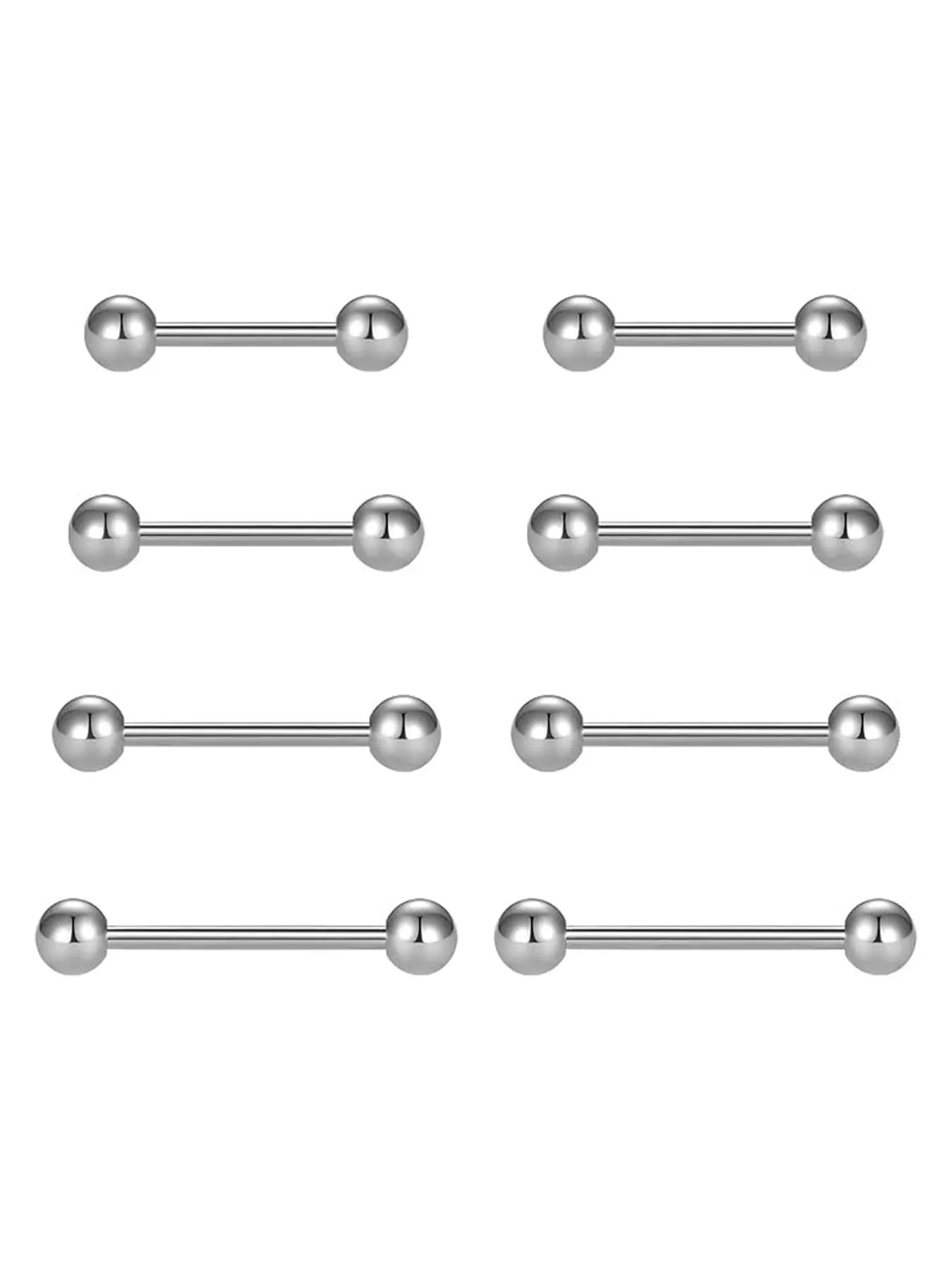 4 Pairs 12/14/16/18mm Multiple Size Simple Plain Stainless Steel Tongue Ring, Tongue Stud, Tongue Piercings, Body Piercing Jewelry for Men & Women, Fashion Accessory